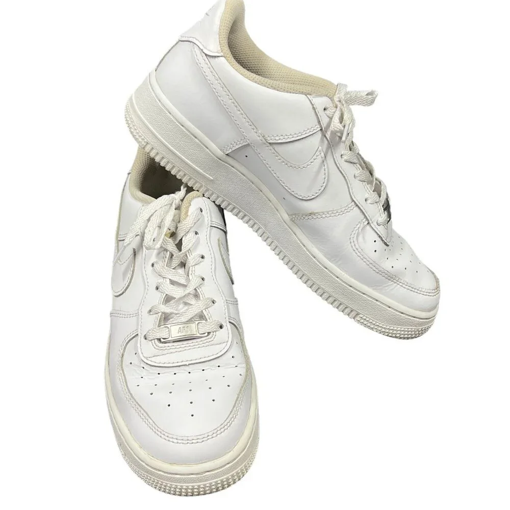 Nike Air‎ Force 1 Kids 6Y White on White Leather Sneakers Low-Top Lace-Up Shoes